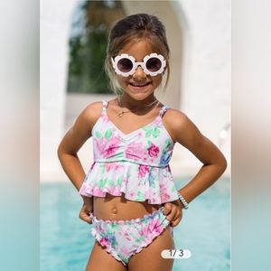Cupshe Girls Floral Ruffled V-Neck Tankini